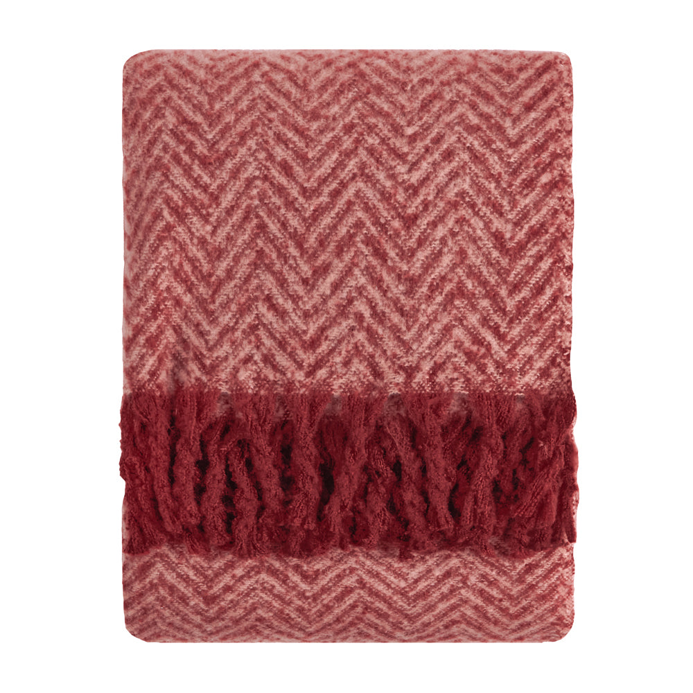 Tweedie Brushed Herringbone Throw Pink/Burgundy