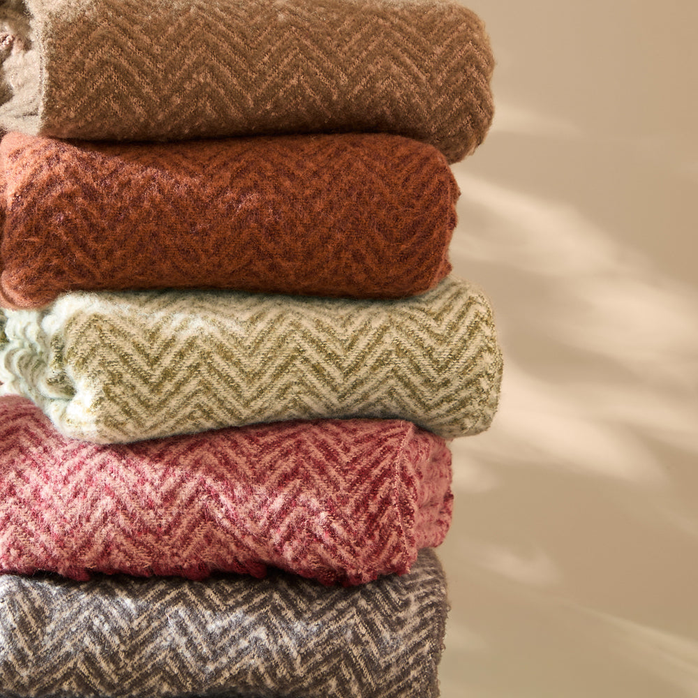 Tweedie Brushed Herringbone Throw Pink/Burgundy
