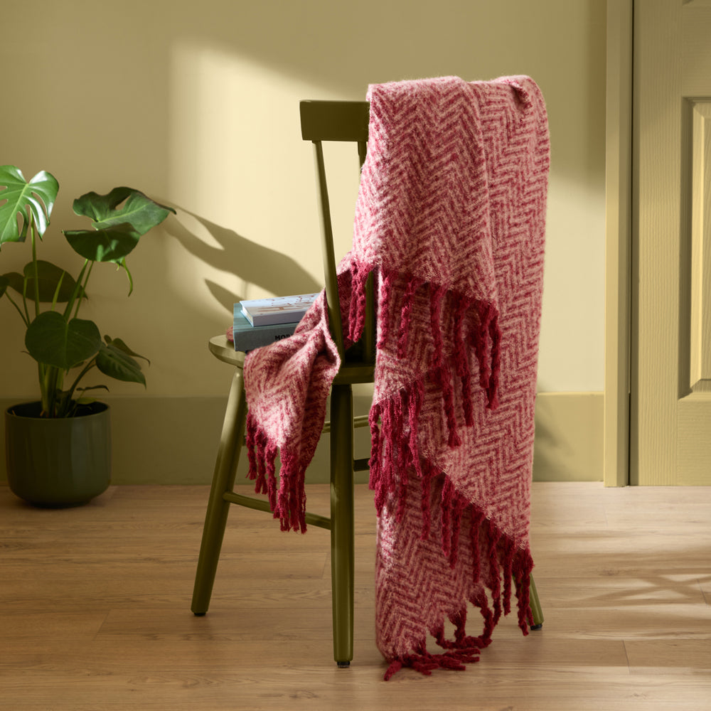 Tweedie Brushed Herringbone Throw Pink/Burgundy