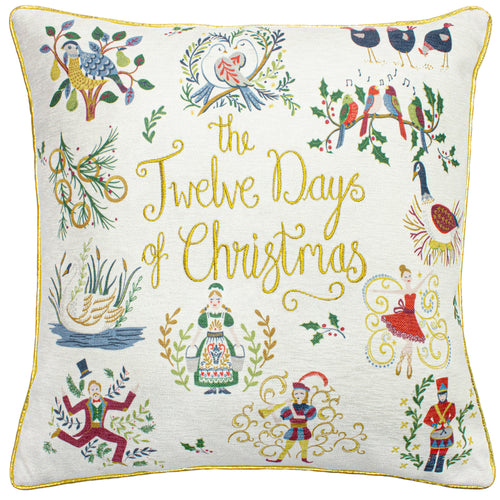  Cream Cushions - 12 Days of Xmas Embroidered Cushion Cover Gold furn.