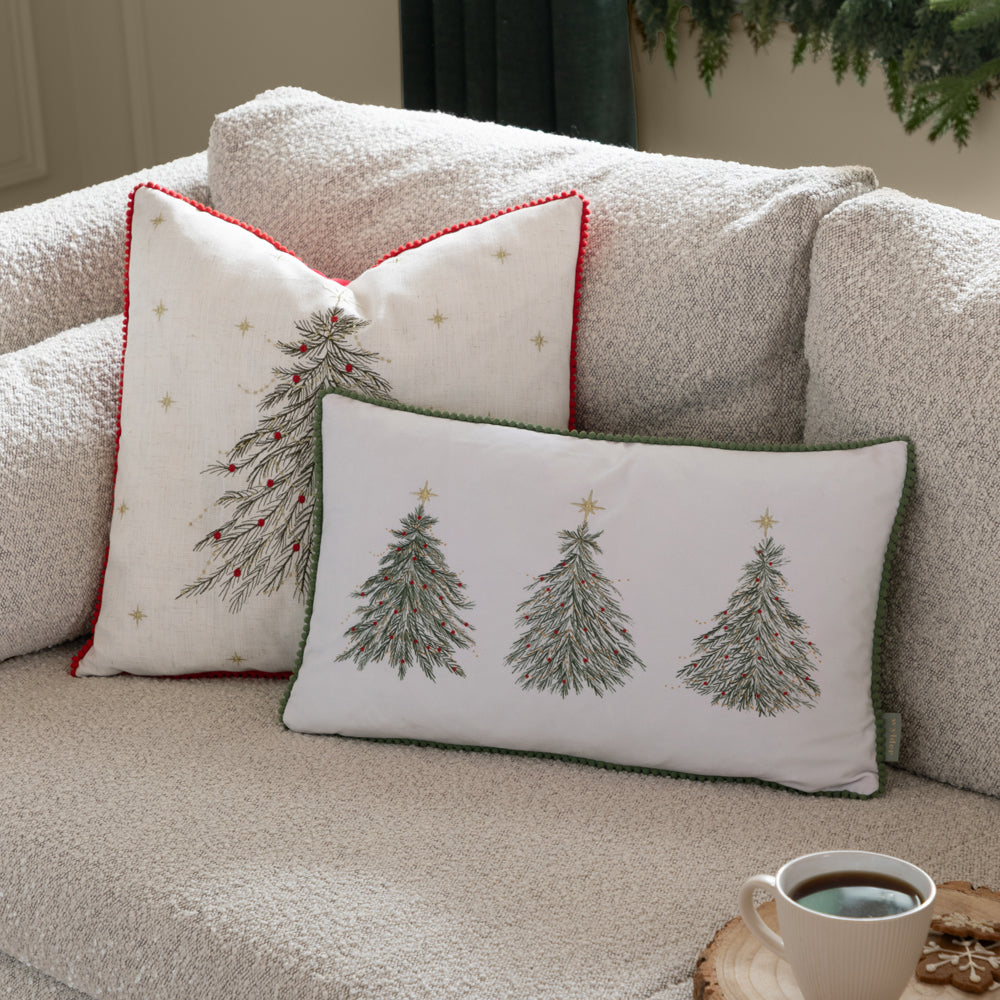 Twinkling Tree Embroidered Cushion Natural