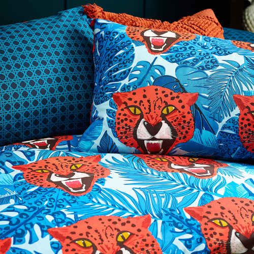 Animal Blue Bedding - Untamed Cheetah Botanical Duvet Cover Set Blue furn.