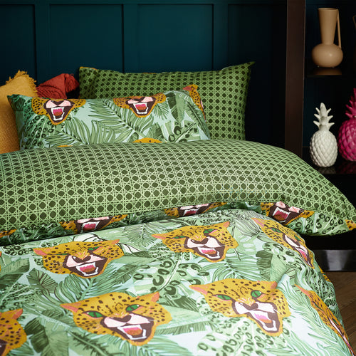 Animal Green Bedding - Untamed Cheetah Botanical Duvet Cover Set Green furn.