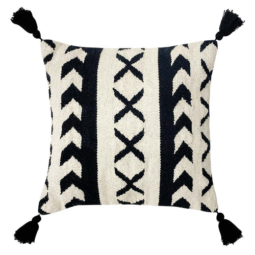 Geometric Black Cushions - Ural Tasselled Cushion Cover Mono Yard