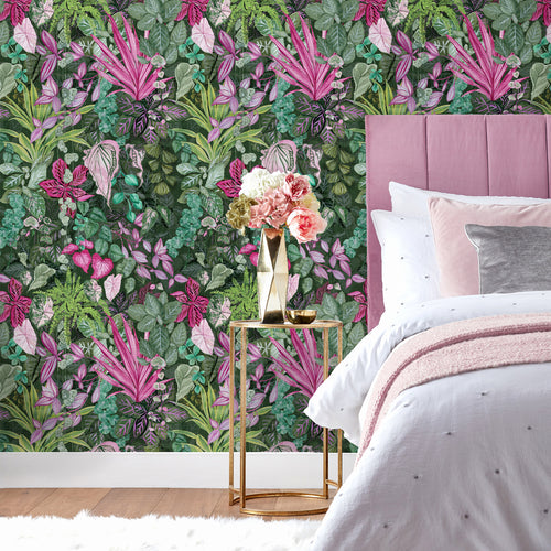 Floral Pink Wallpaper - Veadeiros  Wallpaper Green/Pink Paoletti
