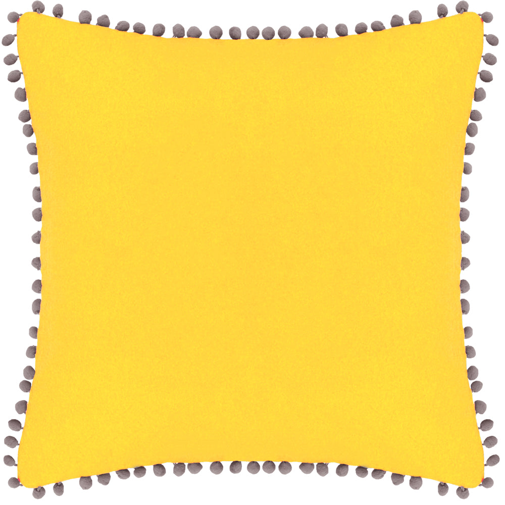 Velvet Pompom Yellow Cushion Cover Yellow Grey Cushions Paoletti furn