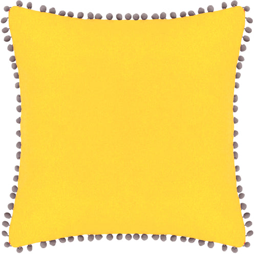 Plain Yellow Cushions - Velvet Pompom  Cushion Cover Yellow/Grey Paoletti