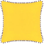 Paoletti Velvet Pompom Cushion Cover in Yellow/Grey