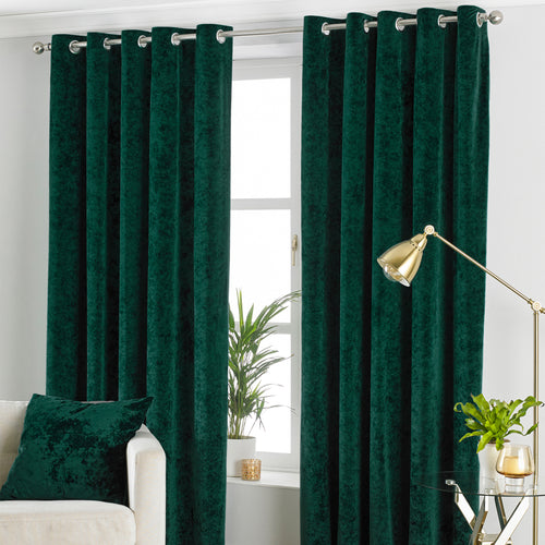  Green Curtains - Verona Crushed Velvet Eyelet Curtains Emerald Paoletti