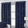 Paoletti Verona Crushed Velvet Eyelet Curtains in Navy