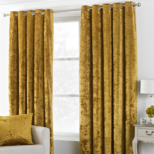  Yellow Curtains - Verona Crushed Velvet Eyelet Curtains Ochre Paoletti