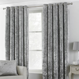 Paoletti Verona Crushed Velvet Eyelet Curtains in Silver