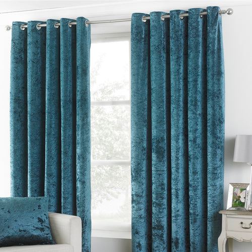 Blue Curtains - Verona Crushed Velvet Eyelet Curtains Teal Paoletti