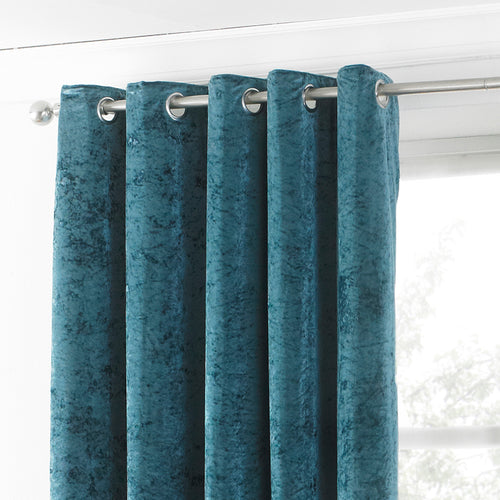  Blue Curtains - Verona Crushed Velvet Eyelet Curtains Teal Paoletti