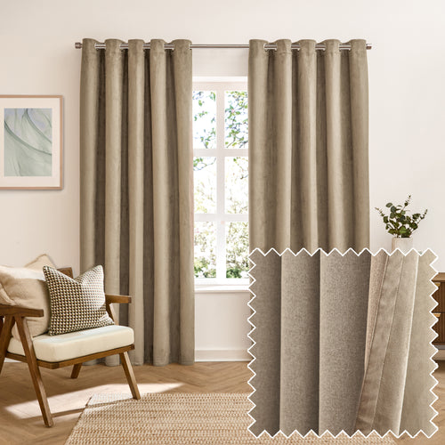 Verso Reversible Suede-look Blackout Eyelet Curtains Mocha