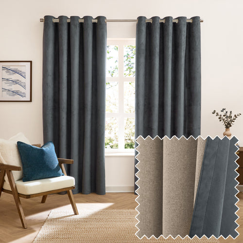 Verso Reversible Suede-look Blackout Eyelet Curtains Petrol