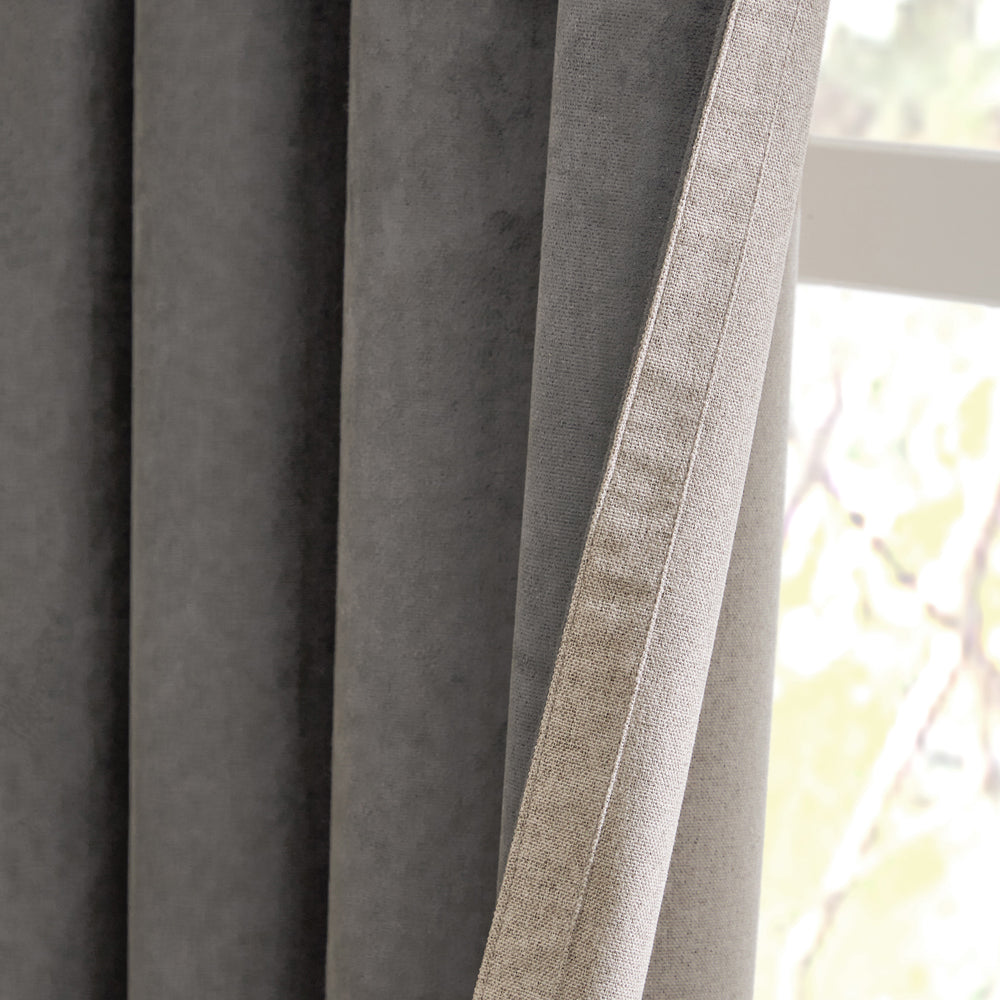 Verso Reversible Suede-look Blackout Eyelet Curtains Charcoal