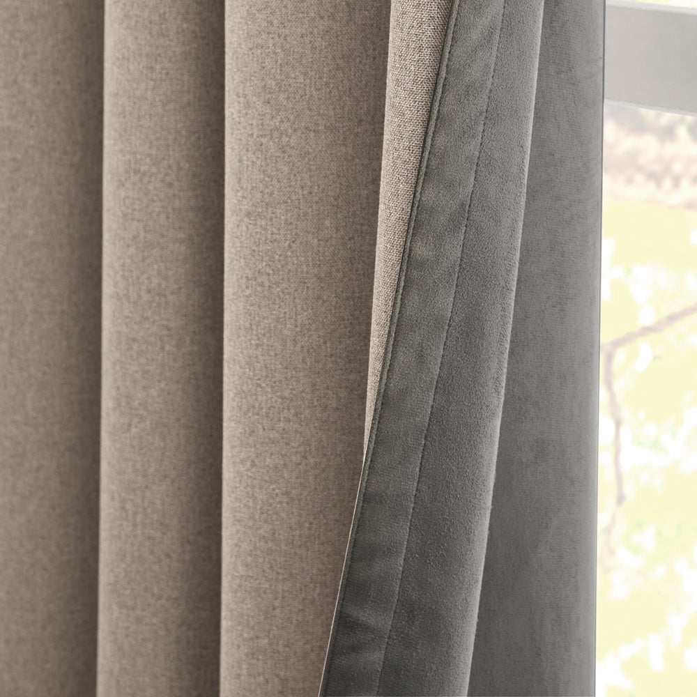 Verso Reversible Suede-look Blackout Eyelet Curtains Charcoal