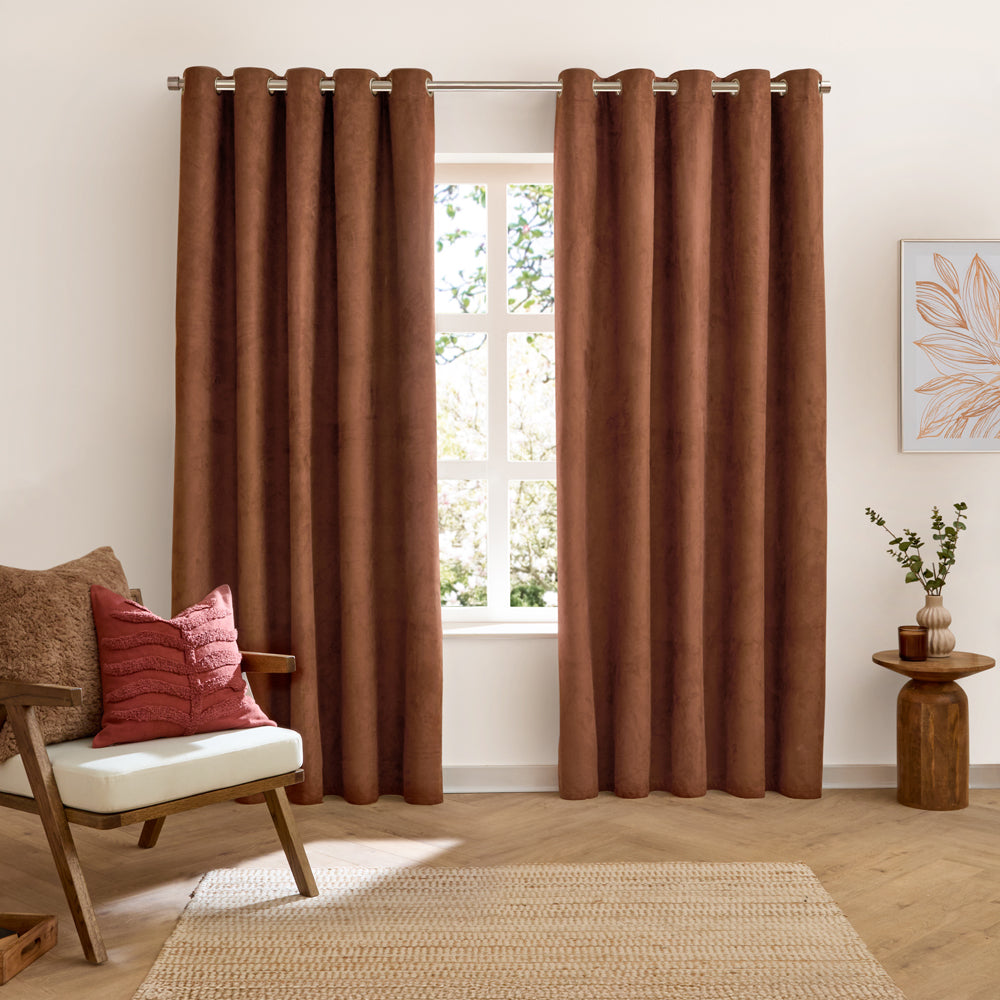 Verso Reversible Suede-look Blackout Eyelet Curtains Cinnamon