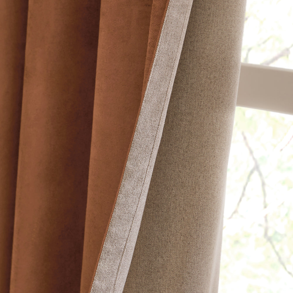 Verso Reversible Suede-look Blackout Eyelet Curtains Cinnamon