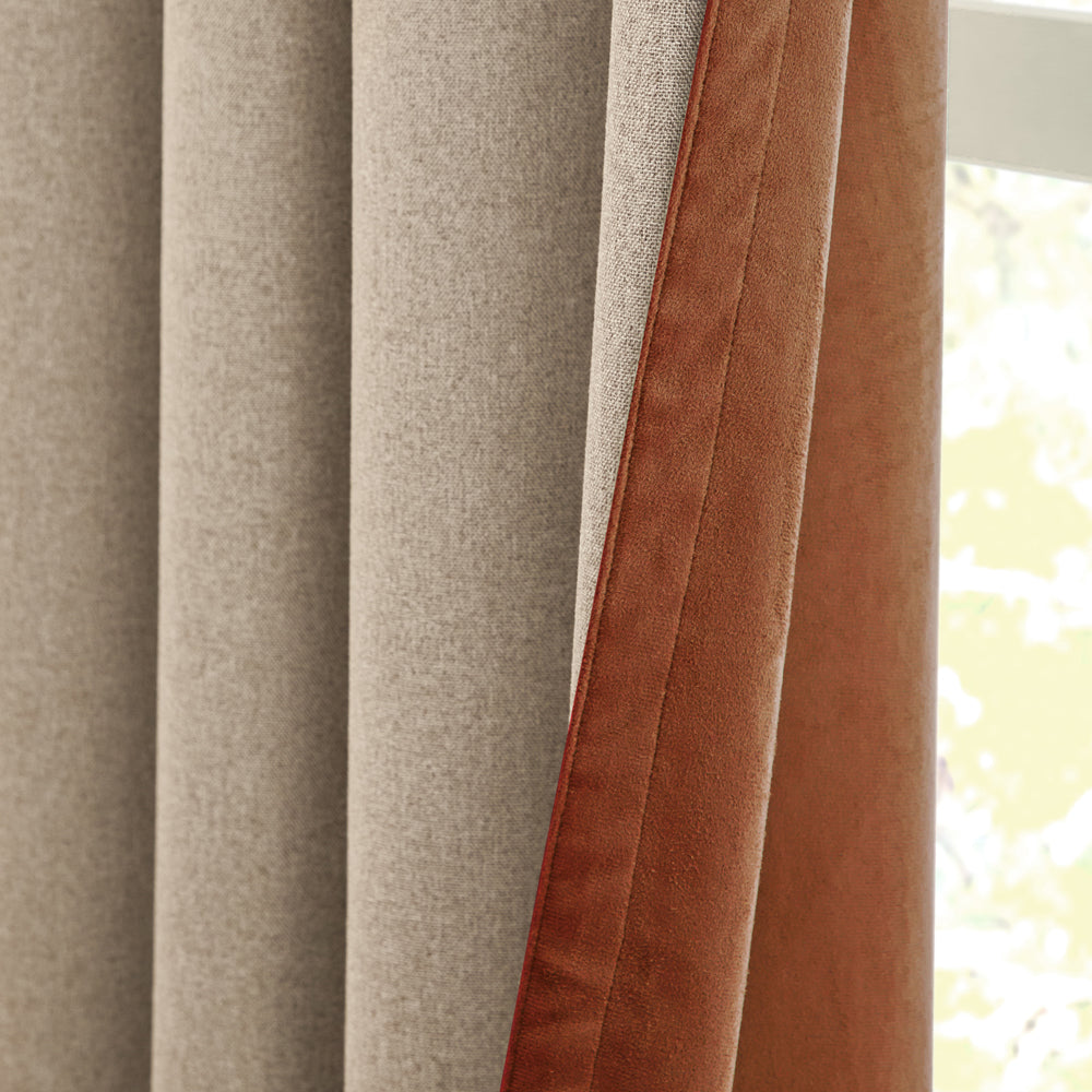 Verso Reversible Suede-look Blackout Eyelet Curtains Cinnamon