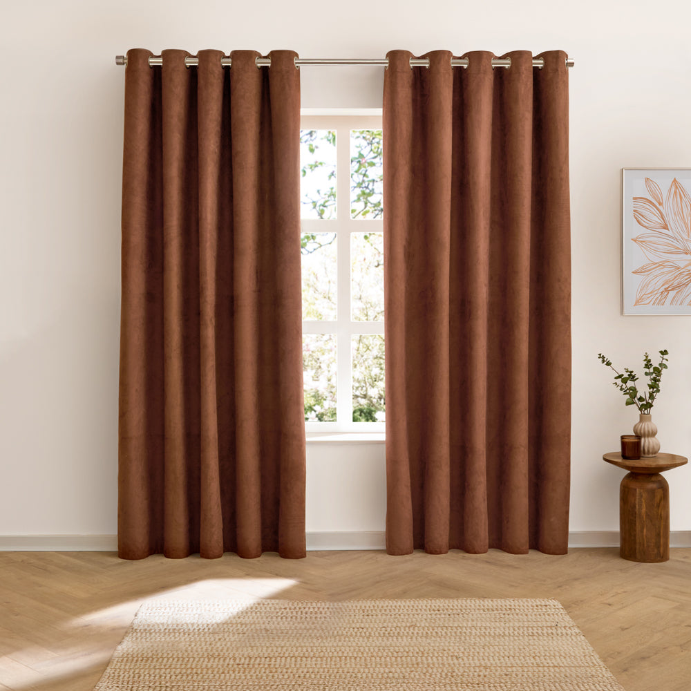 Verso Reversible Suede-look Blackout Eyelet Curtains Cinnamon