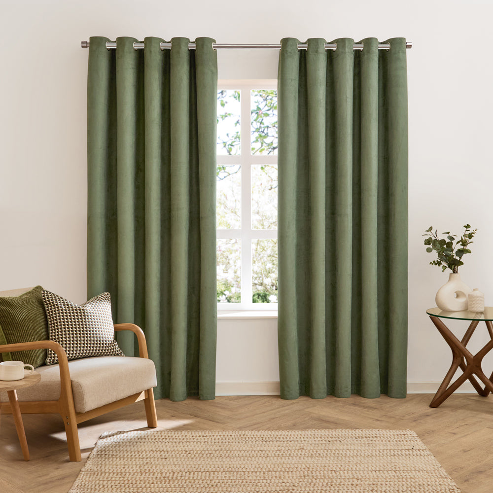 Verso Reversible Suede-look Blackout Eyelet Curtains Green