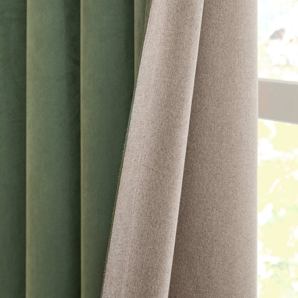 Verso Reversible Suede-look Blackout Eyelet Curtains Green