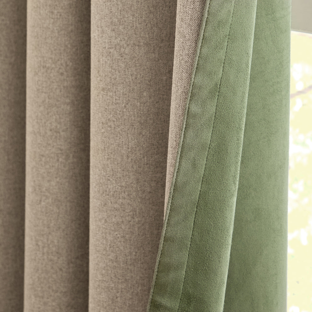 Verso Reversible Suede-look Blackout Eyelet Curtains Green