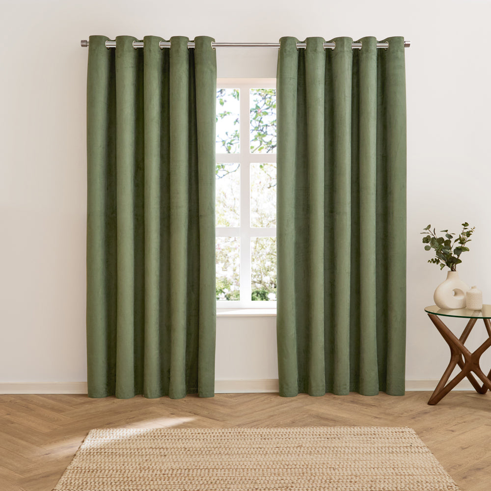 Verso Reversible Suede-look Blackout Eyelet Curtains Green