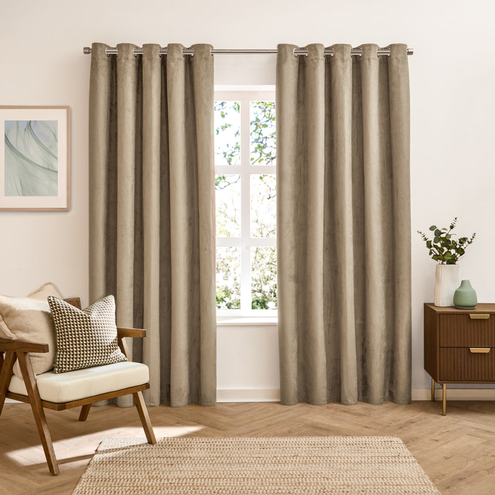 Verso Reversible Suede-look Blackout Eyelet Curtains Mocha