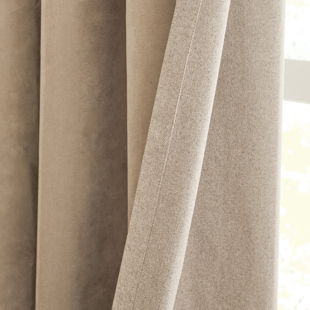 Verso Reversible Suede-look Blackout Eyelet Curtains Mocha