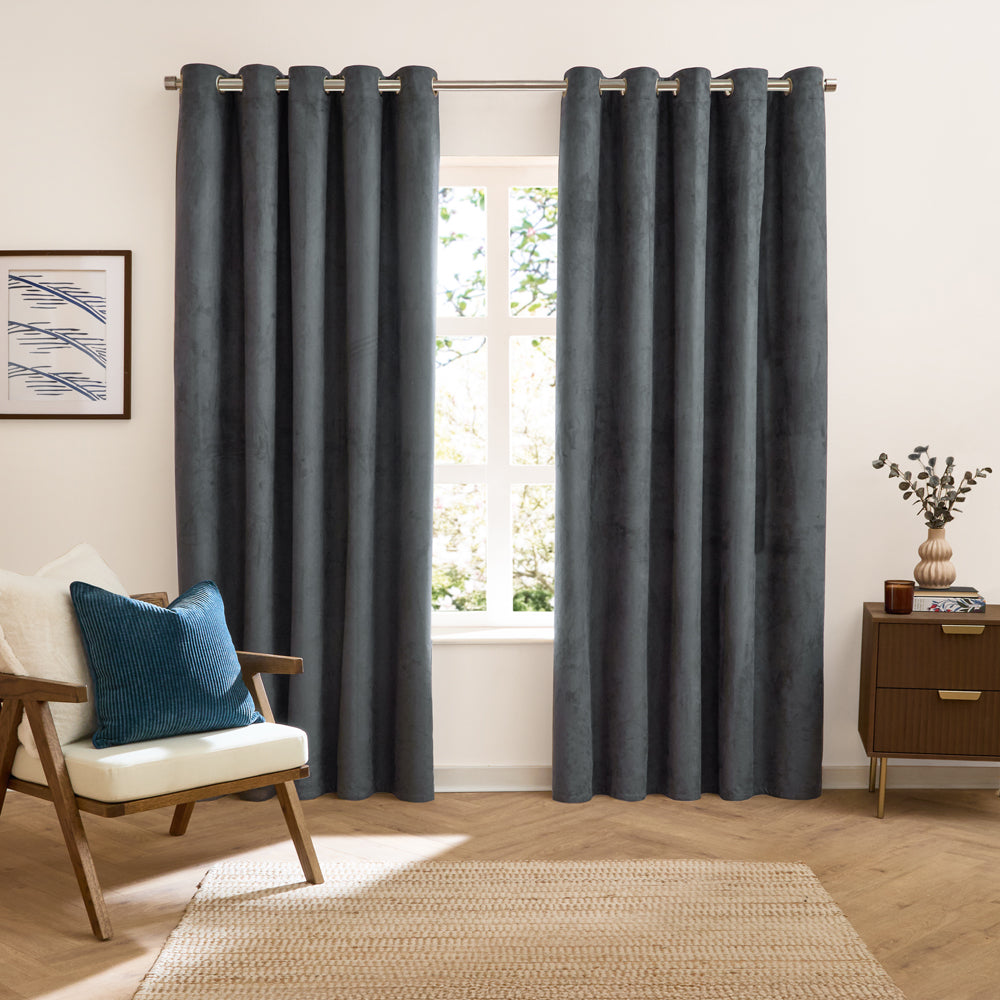 Verso Reversible Suede-look Blackout Eyelet Curtains Petrol