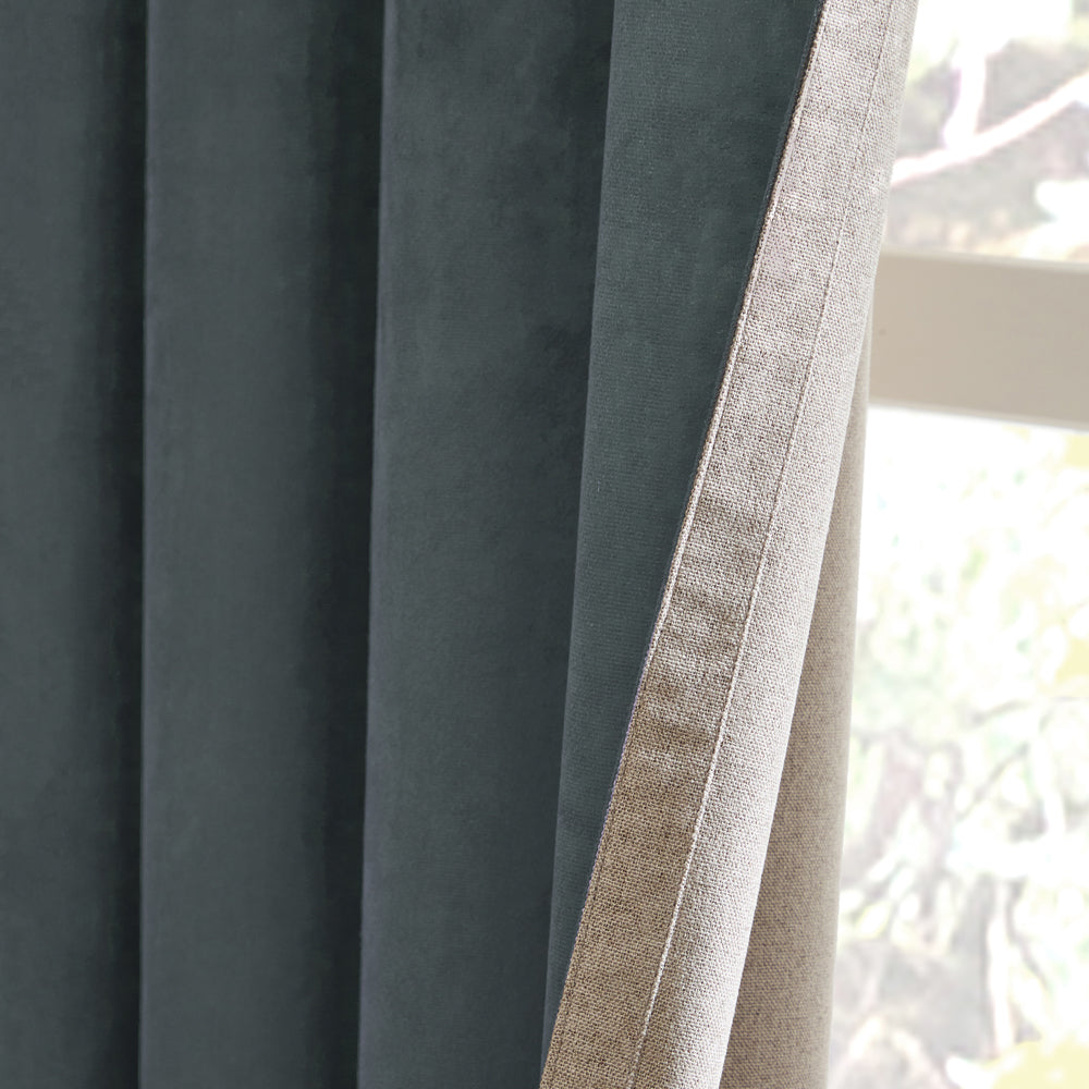 Verso Reversible Suede-look Blackout Eyelet Curtains Petrol