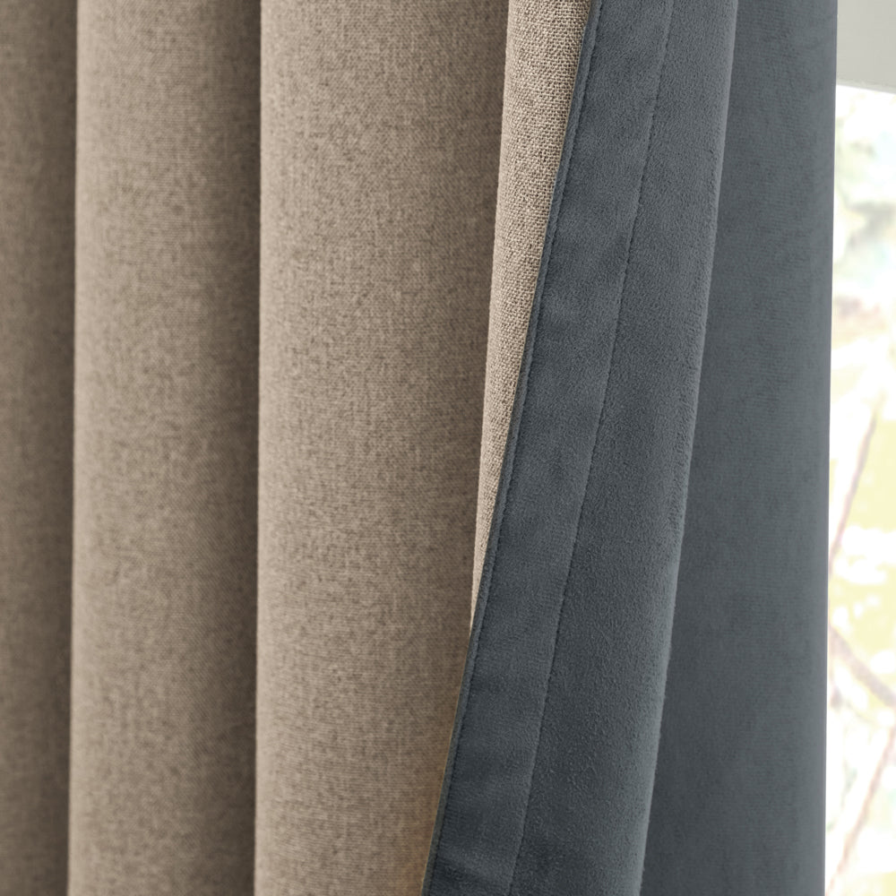 Verso Reversible Suede-look Blackout Eyelet Curtains Petrol