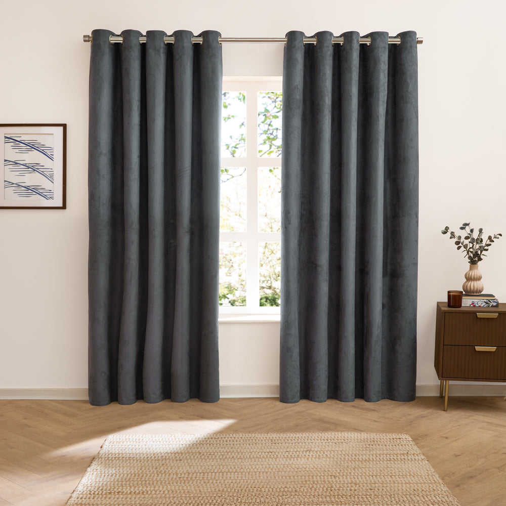 Verso Reversible Suede-look Blackout Eyelet Curtains Petrol