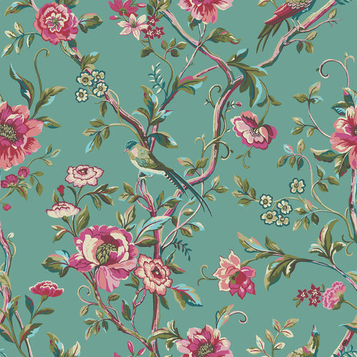 furn. Vintage Chinoiserie Teal Floral Fabric Sample in Default