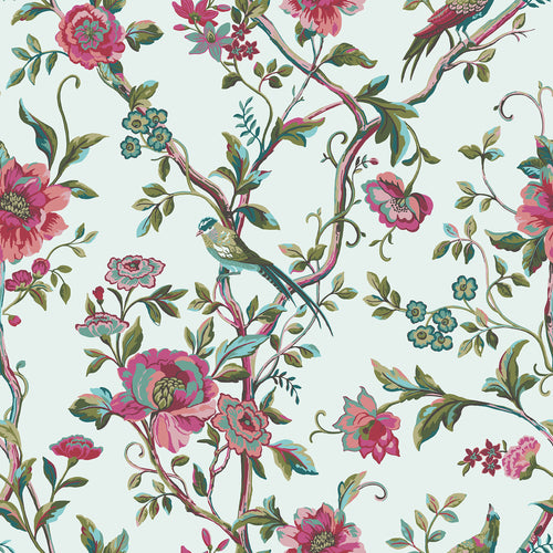 Floral White M2M - Vintage Chinoiserie White Floral Fabric Sample furn.