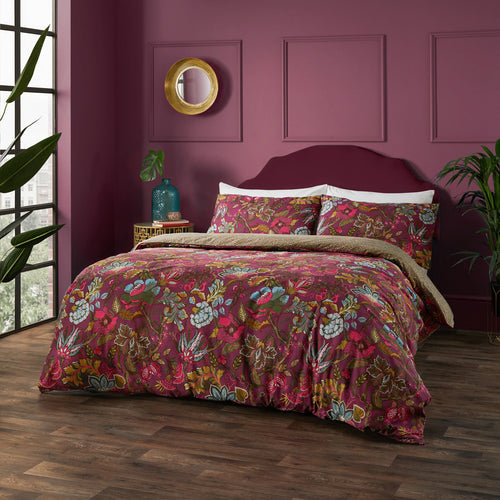 Floral Purple Bedding - Viranai Exotic Floral Duvet Cover Set Cerise Wylder Tropics