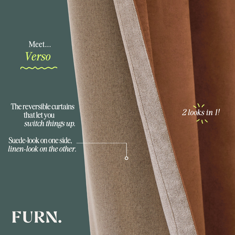 Verso Reversible Suede-look Blackout Eyelet Curtains Cinnamon