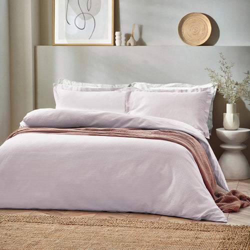 Plain Pink Bedding - Waffle Textured 100% Cotton Duvet Cover Set Blush Yard