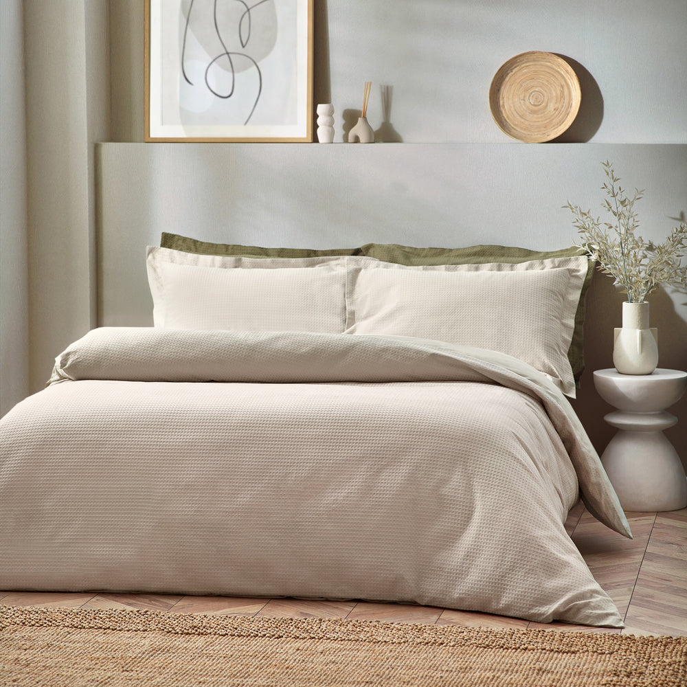 Waffle Textured 100% Cotton Duvet Cover Set Linen