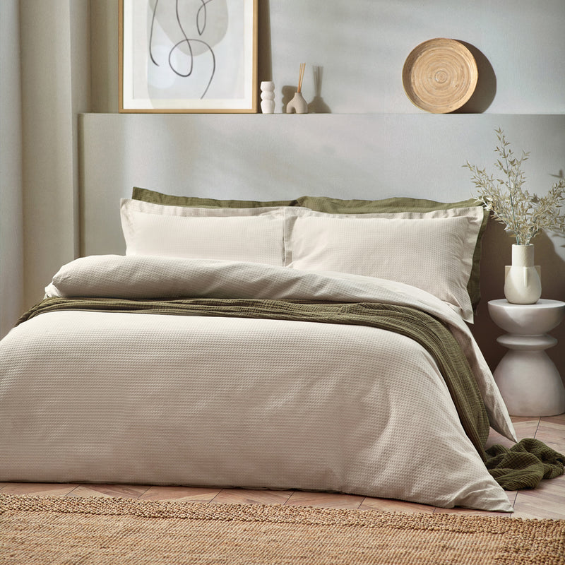 Yard Waffle Textured 100% Cotton Duvet Cover Set in Linen