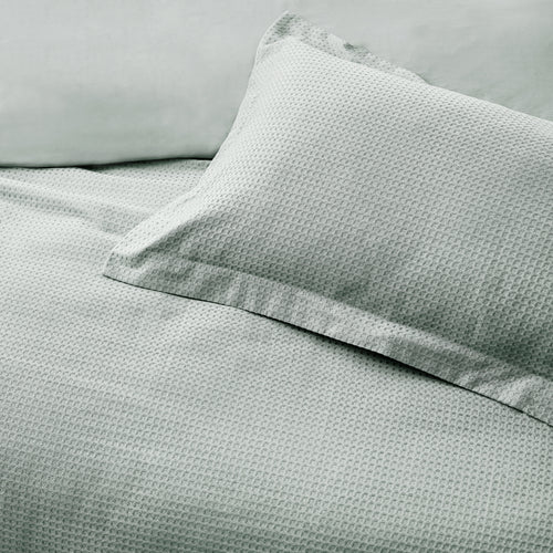 Plain Green Bedding - Waffle Textured 100% Cotton Duvet Cover Set Seafoam Yard
