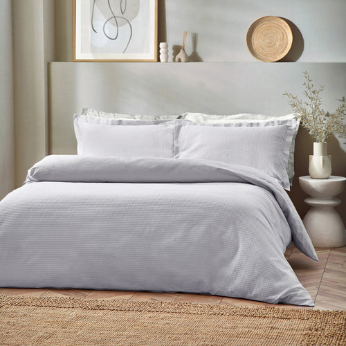 Plain Grey Bedding - Waffle Textured 100% Cotton Duvet Cover Set Silver Yard