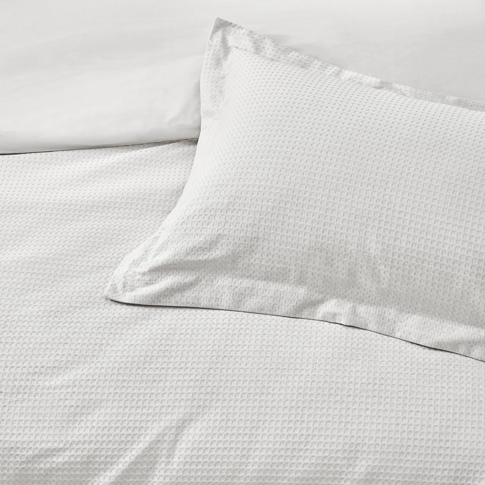 Waffle Textured 100% Cotton Duvet Cover Set White