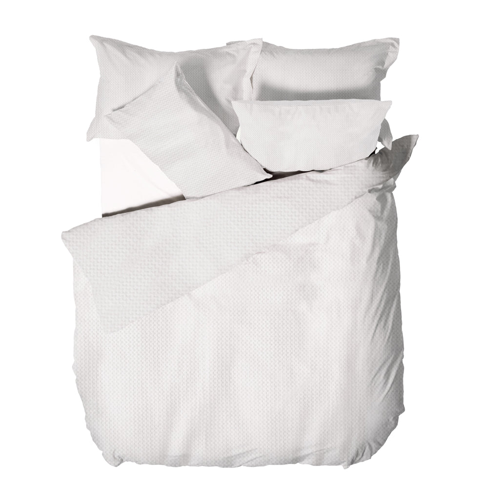 Waffle Textured 100% Cotton Duvet Cover Set White