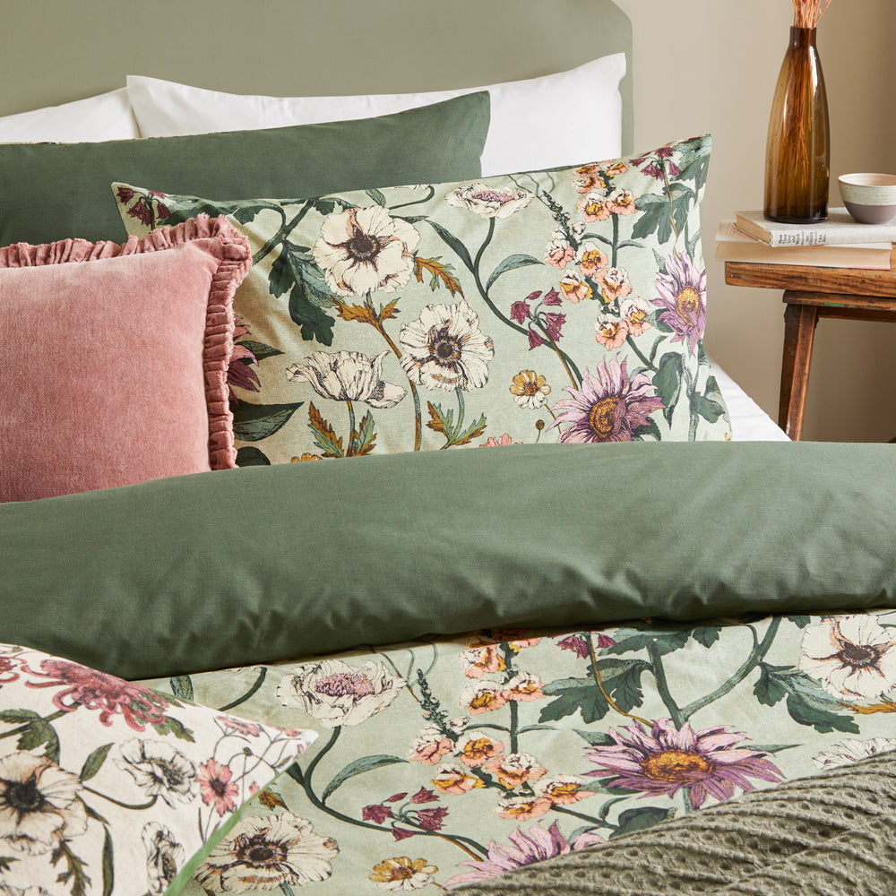 Wallflower Botanical Duvet Cover Set Celadon Green
