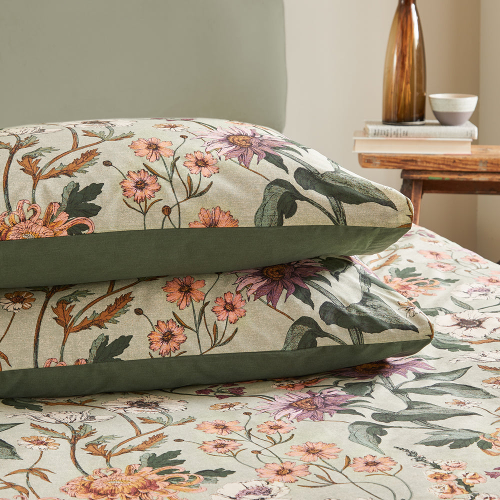 Wallflower Botanical Duvet Cover Set Celadon Green