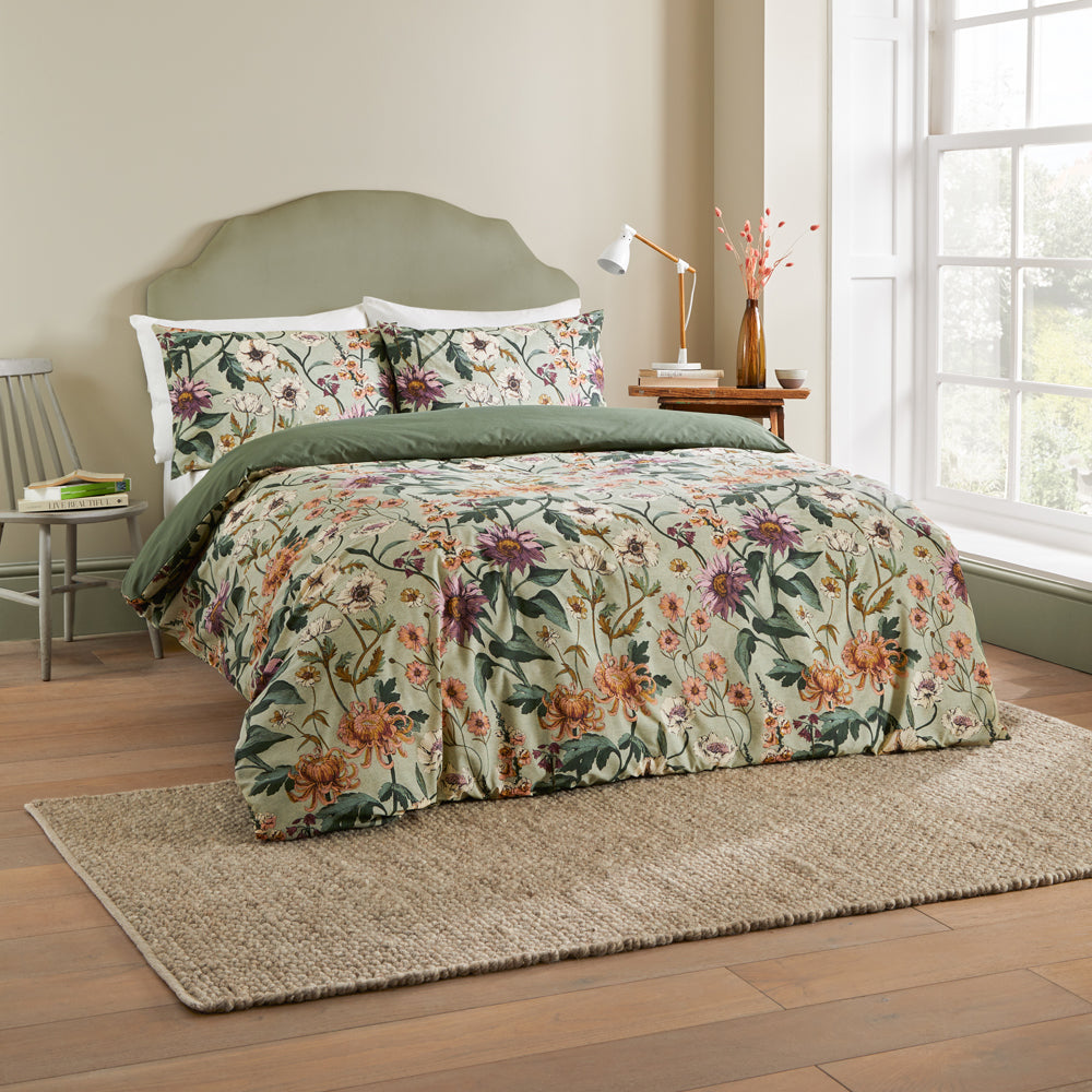 Wallflower Botanical Duvet Cover Set Celadon Green